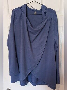 Joe Fresh Slate Blue Hooded Draped Top